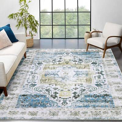 Garvee Vintage Rug 6x9 Washable Area Rug Soft Area Rug for Bedroom Non Slip Non Shedding Rug Carpet Low Pile Ultra Thin Rug S...