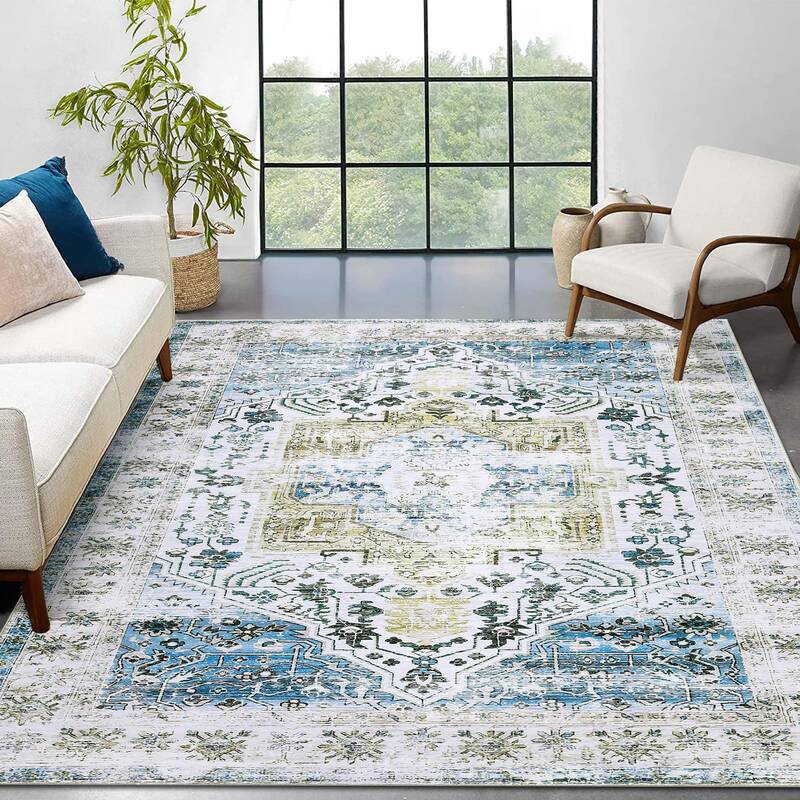 Garvee Vintage Rug 6x9 Washable Area Rug Soft Area Rug for Bedroom Non Slip Non Shedding Rug Carpet Low Pile Ultra Thin Rug S...