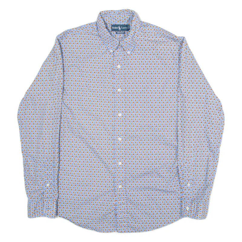 RALPH LAUREN Custom Fit Mens Shirt Blue Crazy Pattern Long Sleeve L