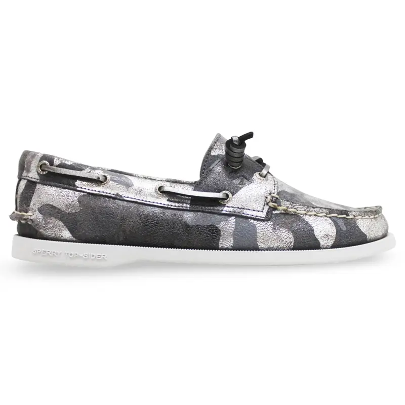 Sperry Authentic Original Vida Full Grain Leather Women's Boat Shoes - Camo Grey Multi - Size:US 6.5 Women
