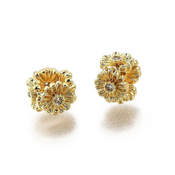 Brass Micro Pave Cubic Zirconia Beads