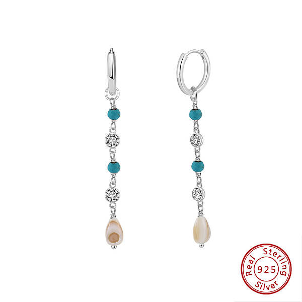 Natural Turquoise Beaded Hoop Earrings