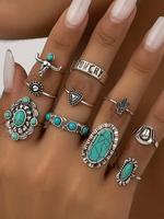 Western Style Turquoise Decorated Rings,  Rings for Women,  Fashionable Lotus & Bull Head Design Rings, Trendy All-match & Ex...