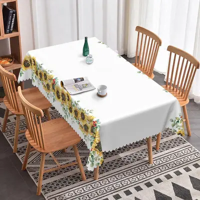 Aperturee Pure White Sunflower Rectangle Tablecloth For Home, 52x70 Inch, 30.82 USD, rectangle tablecloths, ZJY04684-A