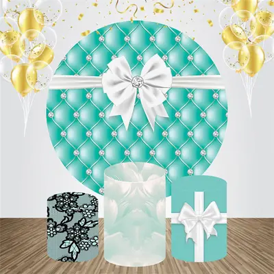 Tiffany Blue White Bow Circle Birthday Backdrop Kit - Aperturee