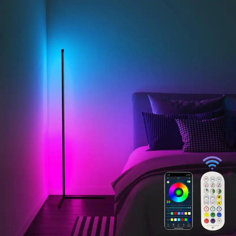 USB Powered LED Floor Lamp, RGB Color Changing LED Light with APP & Remote Control, Bluetooth-compatible Music Sync Ambient L...