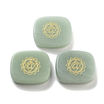 Natural Green Aventurine Rectangle with Chakra Sign Figurines Display Decorations