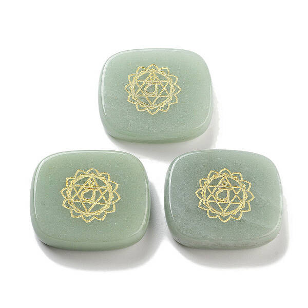 Natural Green Aventurine Rectangle with Chakra Sign Figurines Display Decorations