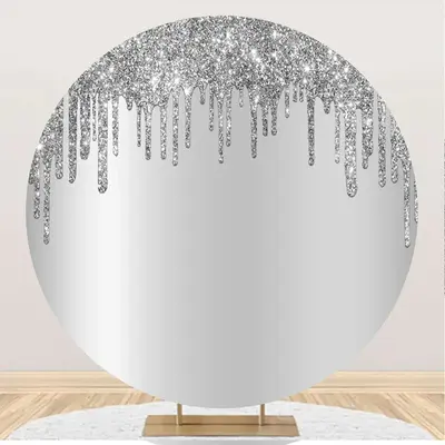 Silver Solid Color Glitters Round Birthday Backdrop