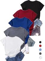 Women's Solid Round Neck Tee, Casual Short Sleeve T-shirt for Fall, Back-to-school Clothing, Ladies Clothes for Daily Wear, W...