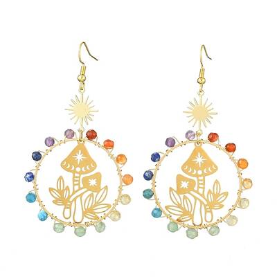 Chakra Theme Natural Mixed Gemstone Beaded Dangle Earrings