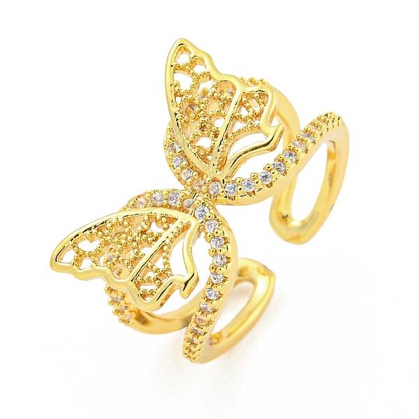 304 Stainless Steel Cubic Zirconia Open Cuff Ring for Women