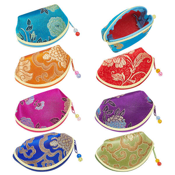 14Pcs 7 Colors Retro Fan-Shaped Cloth Zipper Pouches