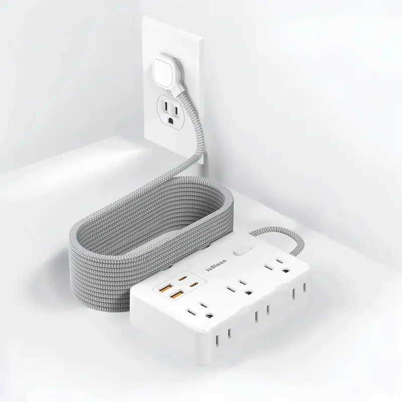 Extension Cord with 6 Multiple Outlets - Flat Plug Power Strip with 4 USB Ports (2 USB C), 5/10Ft Long Braided Cord, Wall Mou...