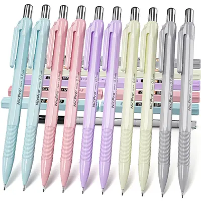 Nicpro 10 Pack 0.7 mm Mechanical Pencil Bulk Set with Case, Cute Candy Pastel Art Drafting Pencils 0.7mm with 10 Tube HB Lead...