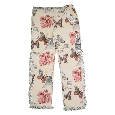 MUSUM Fringed Paris Tapestry Cargo Mens Trousers Beige Regular Straight W40 L34