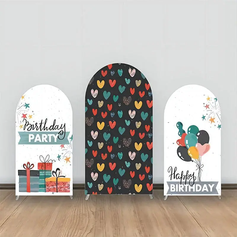 Colorful Heart Balloons Gift Star Arch Backdrop Kit - Aperturee