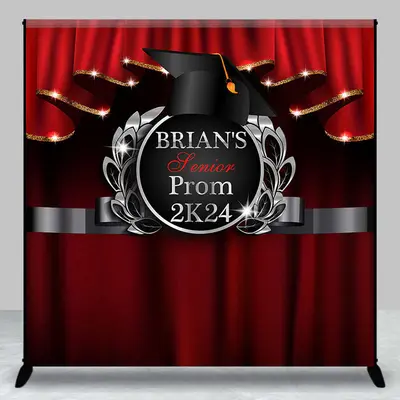 Personalized Red Black Senior Prom 2K24 Theme Backdrop - Aperturee