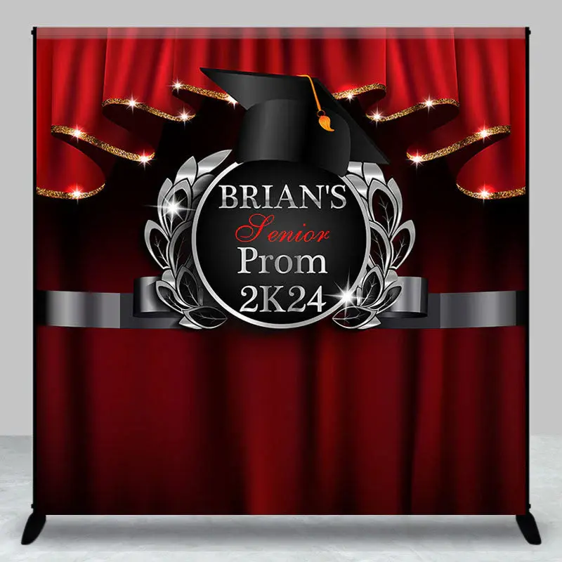 Personalized Red Black Senior Prom 2K24 Theme Backdrop - Aperturee