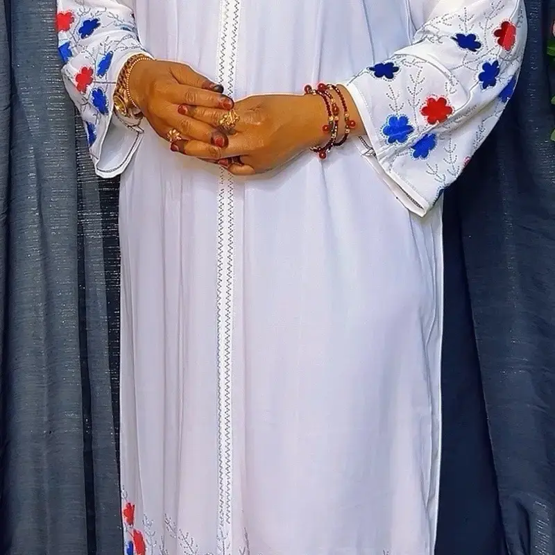 Flower Embroidered Classic Abaya - with Floral Embroidery and Long Sleeves