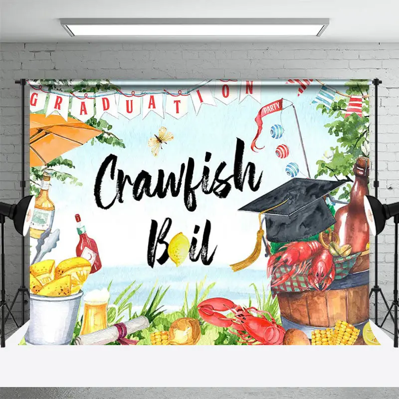 Crawfish Boil Seaside Wine Food Graduation Backdrop - Aperturee