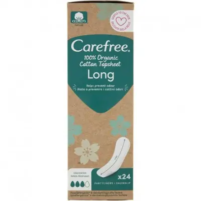 Carefree Organic Cotton Long Panty Liners, 24 pcs
