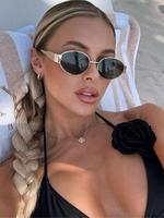 Women's Elegant Vintage Oval Frame Sunglasses, Trendy Casual Uv400 Protection Sunglasses for Everyday Use, Modern Fashion Acc...
