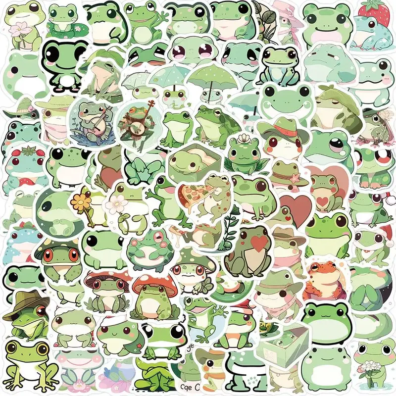 100pcs Cartoon Frog Pattern Graffiti Sticker, Waterproof Self Adhesive Decal, DIY Creative Paster For Gifts Bottle Scrapbook ...