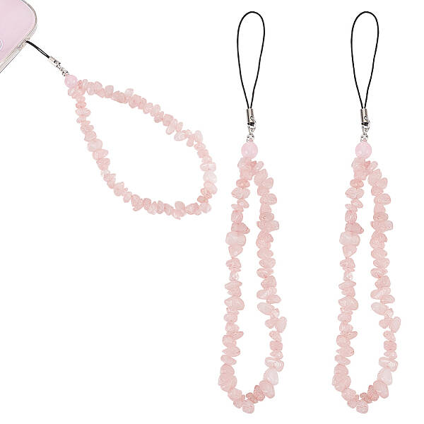 Natural Rose Quartz Chips Beaded Chain Mobile Straps