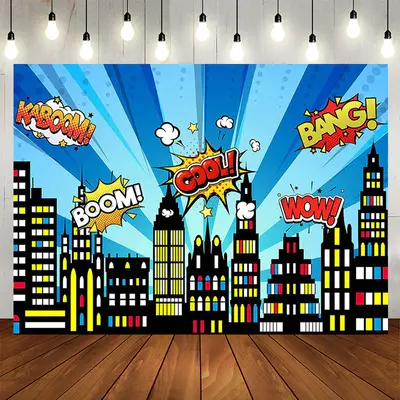 City Building Skyline Cartoon Birthday Backdrop - Aperturee