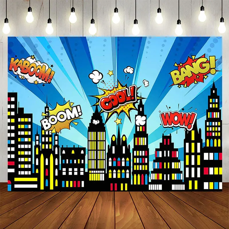 City Building Skyline Cartoon Birthday Backdrop - Aperturee
