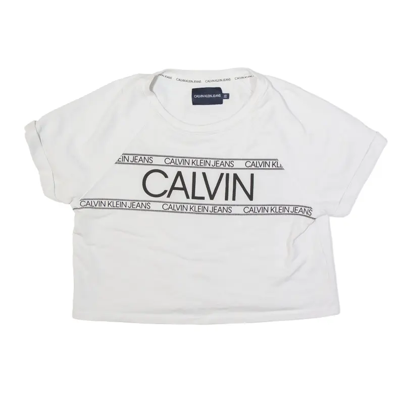 CALVIN KLEIN Short Sleeved Cropped Sweatshirt White Womens XL