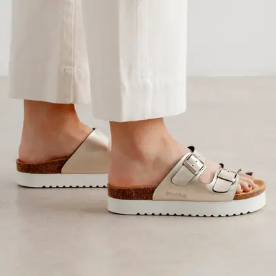 Muro Two-Strap Vegan Leather Platform Cork Sandal - Metallic Silver | Select Size: 6 US (37EU) | Color: Metallic Silver