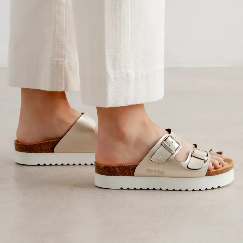 Muro Two-Strap Vegan Leather Platform Cork Sandal - Metallic Silver | Select Size: 6 US (37EU) | Color: Metallic Silver