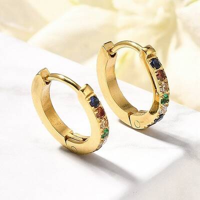 304 Stainless Steel Micro Pave Cubic Zirconia Huggie Hoop Earrings