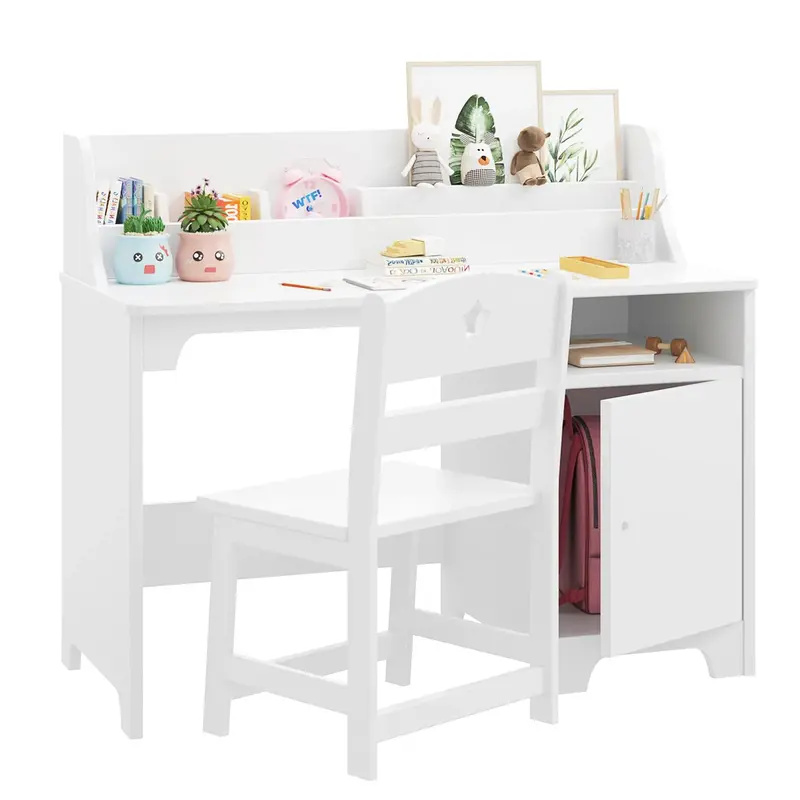 Garvee Kids Desk and Chair Set, Study Desk for Kids with Hutch, Storage Cabinet, Wooden Children Study Table, Student Writing...