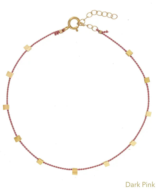 Hilo Anklet | Metal Color: Gold | Color: Dark Pink