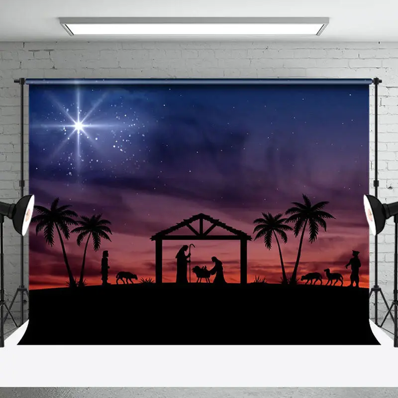 Aperturee Birth Of Jesus Silhouette Christmas Night Backdrop