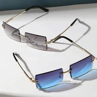 Classic Fashionable Rimless Rectangle Sunglasses Frameless Square Glasses Vintage Transparent  Eyeglass For Women Men
