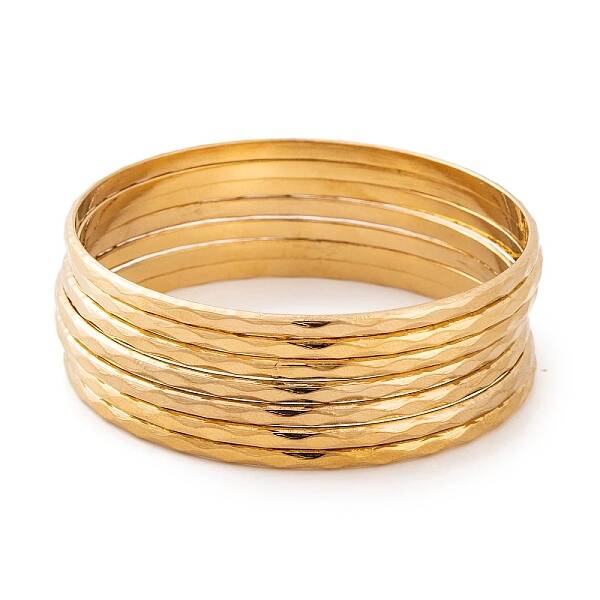 7Pcs PVD Vacuum Plating 304 Stainless Steel Textured Ring Bangles Set for Women
