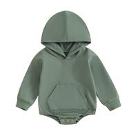 Baby Onesie Newborn Boy Girl Hooded Romper Long Sleeve Front Pocket Solid Color Bodysuit Infant Fall Winter Romper