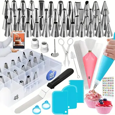 Room Decor Cake Decorating Supplies Set, 1 Set Including Piping Bag, Scraper, Icing Tip, Brush and Coupler, Stainless Steel R...