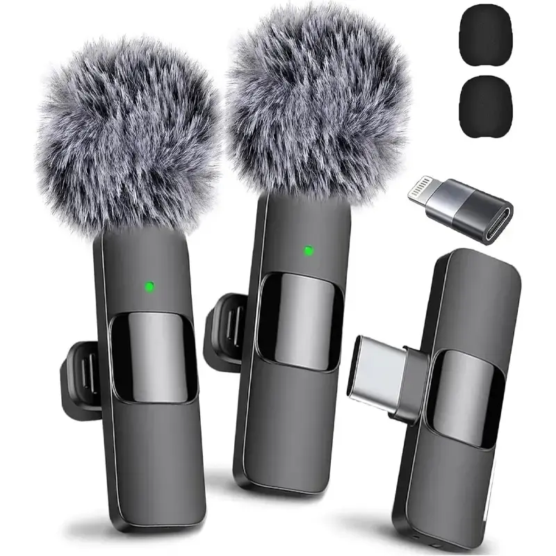 Wireless Lavalier Microphone, Rechargeable Wireless Microphone, Cordless Omnidirectional Condenser Recording Mic for Video Re...