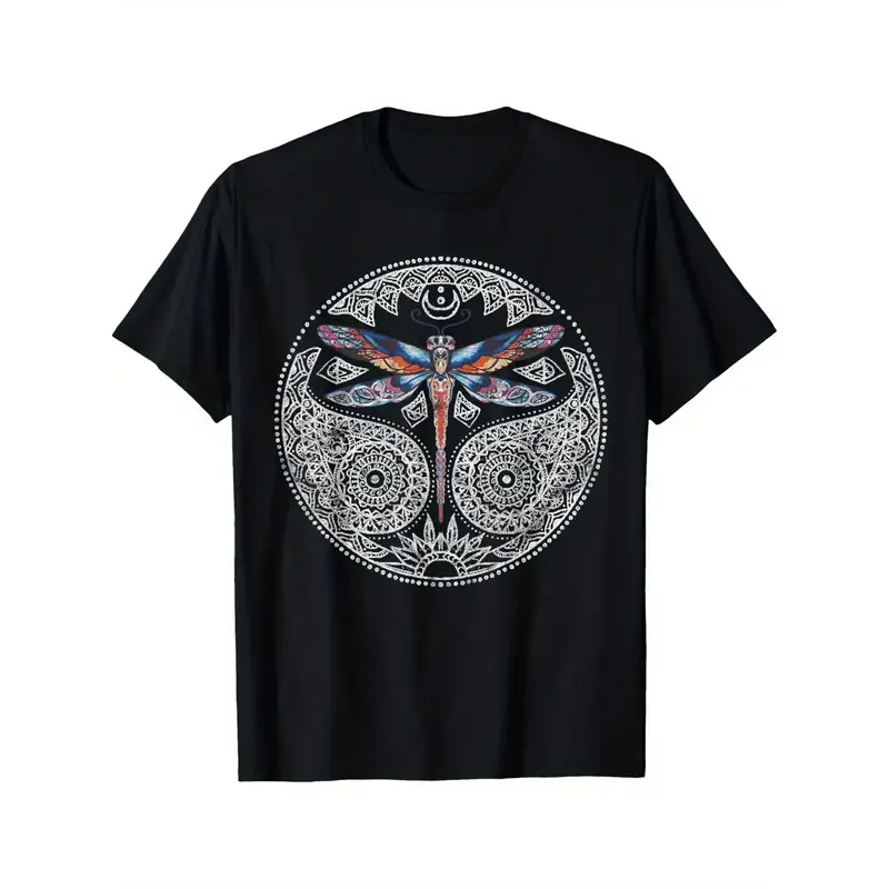 Magical Colorful Dragonfly Tribal Mandala Men's , 100% Cotton T-Shirt - Versatile for Casual, Sports, Festive, All-Season Wea...