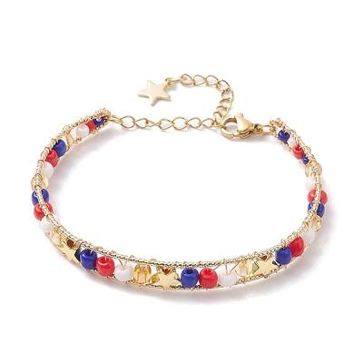 Star Brass Cuff Bangles with Glass Seed Beaded