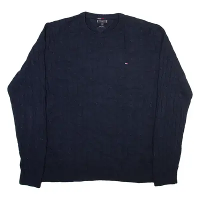 TOMMY HILFIGER Mens Jumper Blue Cable Knit Wool 2XL