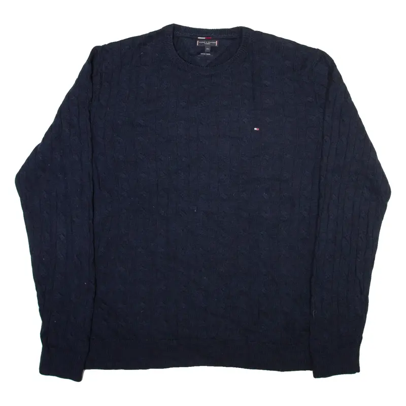 TOMMY HILFIGER Mens Jumper Blue Cable Knit Wool 2XL