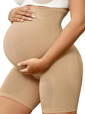 Maternity Solid Color Shorts, High Waist Shorts for Daily Wear, Pregnancy Seamless Bottoms for All Seasons