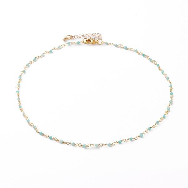 Faceted Round Natural Amazonite Beaded Necklaces