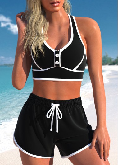 Modlily Quick Drying Criss Cross High Waisted Black Bikini Set - XL